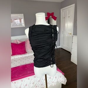 Elegant Black Ruched Bow Detail Top